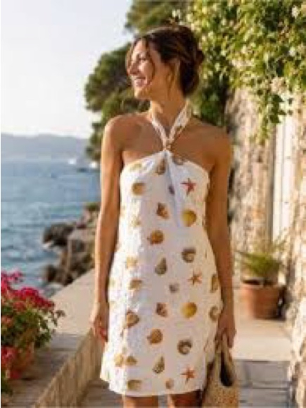 Wild Fable cream linen-blend halter mini dress seashell starfish XL NWT